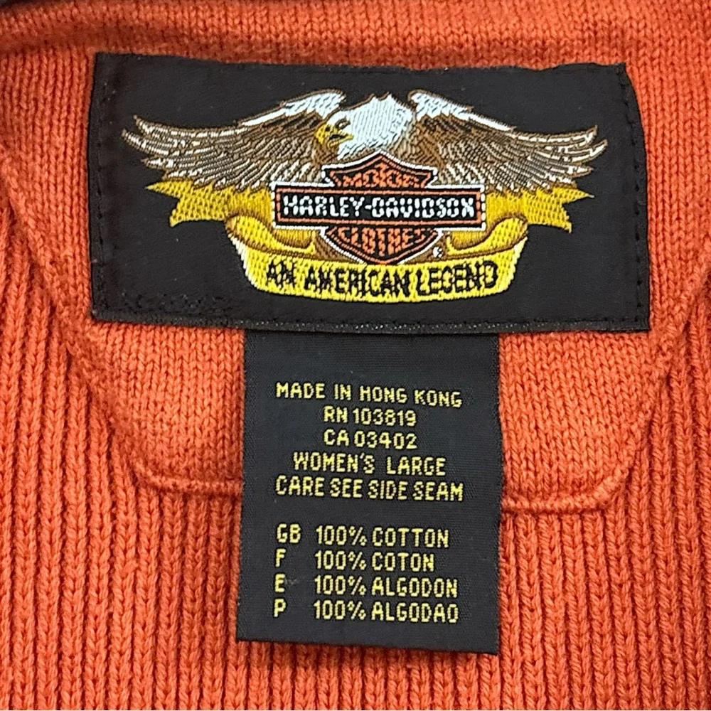 Harley-Davidson Orange Knit Sweater Women’s L Y2K Era Bikercore Grunge